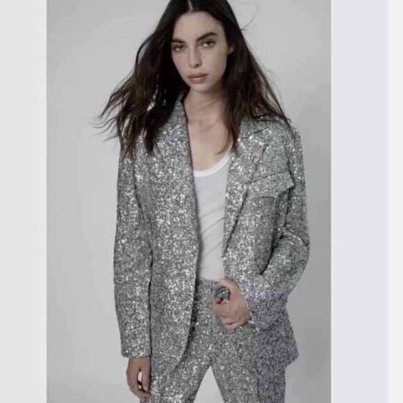 Zadig & Voltaire Silver Sequin Blazer - Picture 1 of 4
